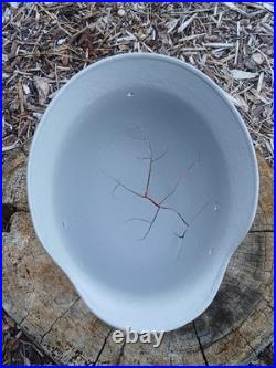 WW2 GERMAN M40 HELMET SHELL EXCAVATED with ORIG BLAST DAMAGE, SANDBLASTED & PRIMED