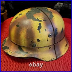 WW2 German Camo with wire Helmet Liner and Chin Strap Named M38 size 68 repro