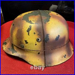 WW2 German Camo with wire Helmet Liner and Chin Strap Named M38 size 68 repro
