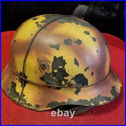 WW2 German Camo with wire Helmet Liner and Chin Strap Named M38 size 68 repro
