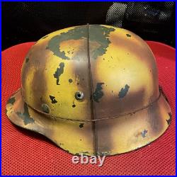 WW2 German Camo with wire Helmet Liner and Chin Strap Named M38 size 68 repro