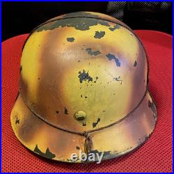 WW2 German Camo with wire Helmet Liner and Chin Strap Named M38 size 68 repro