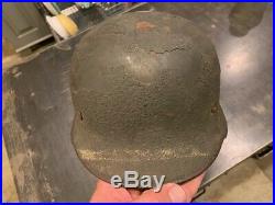 WW2 German Combat Helmet M-40 Q66 With Thick Textured Paint With Field Post No