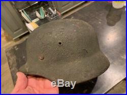 WW2 German Combat Helmet M-40 Q66 With Thick Textured Paint With Field Post No