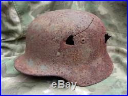 WW2 German Helmet M35 66 Combat bullet damage Original Wehrmacht Dug relic