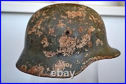 WW2 German Helmet M35 ET60! DD Winter Camo Leather liner Wehrmacht Original