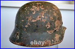 WW2 German Helmet M35 ET60! DD Winter Camo Leather liner Wehrmacht Original