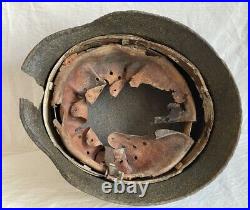 WW2 German Helmet M35 ET66 SD Leather liner Combate damage Wehrmacht WWII