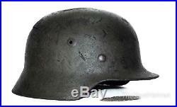 WW2 German Helmet M40 Size 64 with Dog Tag & Gas Mask Canister. Relic Rare