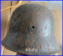 WW2 German Helmet M42 Combat damaged Original Wehrmacht WWII