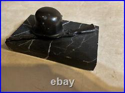 WW2 German Helmet Rifle Bronze Paperweight Presentation Marble Base Circa 1942