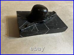 WW2 German Helmet Rifle Bronze Paperweight Presentation Marble Base Circa 1942