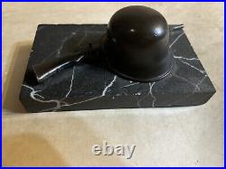 WW2 German Helmet Rifle Bronze Paperweight Presentation Marble Base Circa 1942