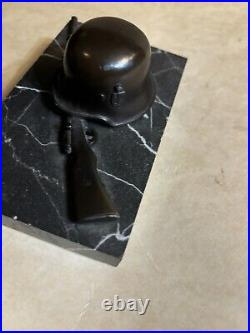 WW2 German Helmet Rifle Bronze Paperweight Presentation Marble Base Circa 1942