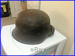 WW2 German Helmet Van Hoof with leather liner, chin strap, partial decal on side