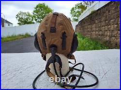 WW2 German LKpS101 Cloth Flight Helmet with Receivers & Throat Mic Size Medium