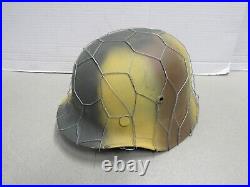 WW2 German M35 Camo Helmet with Chicken Wire M1935 Reproduction