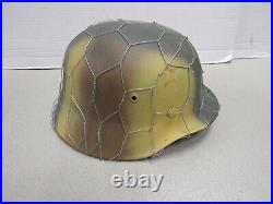 WW2 German M35 Camo Helmet with Chicken Wire M1935 Reproduction