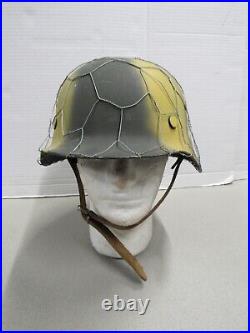 WW2 German M35 Camo Helmet with Chicken Wire M1935 Reproduction