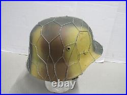 WW2 German M35 Camo Helmet with Chicken Wire M1935 Reproduction