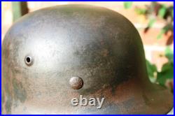 WW2 German M40 Helmet with liner, a lot of paint, Normandy trip WW2 German M40 Helmet with liner, a lot of paint, Normandy trip