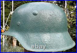 WW2 German M42 Helmet Shell, Size 68 Rebuilt/Plugged Holes, Repainted Wehrmacht