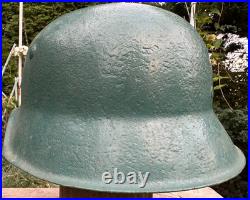 WW2 German M42 Helmet Shell, Size 68 Rebuilt/Plugged Holes, Repainted Wehrmacht