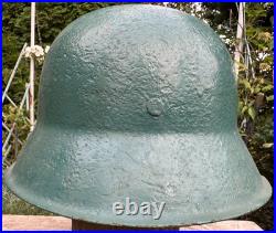 WW2 German M42 Helmet Shell, Size 68 Rebuilt/Plugged Holes, Repainted Wehrmacht