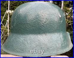 WW2 German M42 Helmet Shell, Size 68 Rebuilt/Plugged Holes, Repainted Wehrmacht