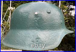 WW2 German M42 Helmet Shell, Size 68 Rebuilt/Plugged Holes, Repainted Wehrmacht