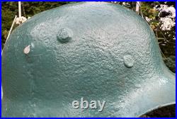 WW2 German M42 Helmet Shell, Size 68 Rebuilt/Plugged Holes, Repainted Wehrmacht
