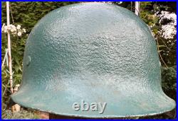 WW2 German M42 Helmet Shell, Size 68 Rebuilt/Plugged Holes, Repainted Wehrmacht