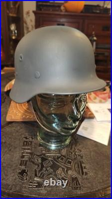 WW2 German Made M42 Helmet Finland Reused. Panzer Gray