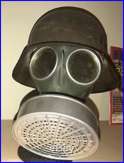 WW2 Luftwaffe German Helmet and DM 40 gas mask with instruction booklet