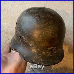 WW2 M35 Normandy Barn Find German Helmet DD Army with Paint blast damage