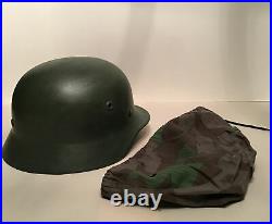 WW2 M40 German Helmet Original Shell Post War Liner Camo Cover