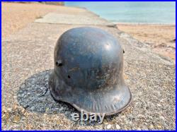 WW2 Normandy used by German Army Coastal Defnce WW1 Helmet with camouflage, stam