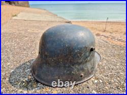 WW2 Normandy used by German Army Coastal Defnce WW1 Helmet with camouflage, stam