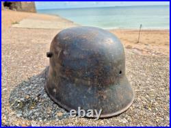 WW2 Normandy used by German Army Coastal Defnce WW1 Helmet with camouflage, stam