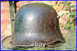 WW2 Normandy used by German Army Coastal Defnce WW1 Helmet with camouflage, stam