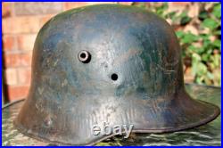 WW2 Normandy used by German Army Coastal Defnce WW1 Helmet with camouflage, stam