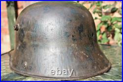 WW2 Normandy used by German Army Coastal Defnce WW1 Helmet with camouflage, stam