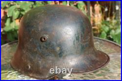 WW2 Normandy used by German Army Coastal Defnce WW1 Helmet with camouflage, stam