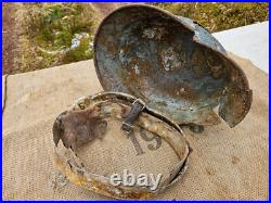 WW2 ORIGINAL GERMAN M35 ET66 WINTER CAMO BATTLEDAMAGED HELMET RELIC from KURLAND WW2 ORIGINAL GERMAN M35 ET66 WINTER CAMO BATTLEDAMAGED HELMET RELIC from KURLAND