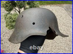 WW2 Original German Helmet M40 ET64 Shrapnel Damaged Battlefield Relic #182 WW2 Original German Helmet M40 ET64 Shrapnel Damaged Battlefield Relic #182