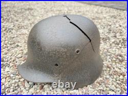 WW2 Original German Helmet M40 ET64 Shrapnel Damaged Battlefield Relic #182 WW2 Original German Helmet M40 ET64 Shrapnel Damaged Battlefield Relic #182