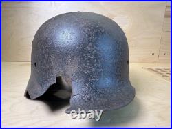 WW2 Original German Helmet M40 ET64 Shrapnel Damaged Battlefield Relic #182 WW2 Original German Helmet M40 ET64 Shrapnel Damaged Battlefield Relic #182