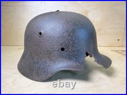 WW2 Original German Helmet M40 ET64 Shrapnel Damaged Battlefield Relic #182 WW2 Original German Helmet M40 ET64 Shrapnel Damaged Battlefield Relic #182
