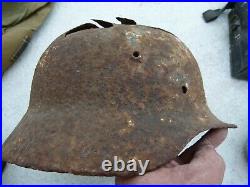 WW2 Original German Relic Lot Helmet Bag Buckle Badge Mess kit Can Gas mask