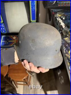 WW2 Original German duckbill M33 Police helmet Rare Military Leather History